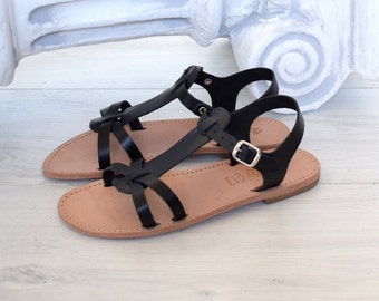 Women sandals,  Genuine Leather, handmade sandals, Women Sandals, Greek handmade, handcrafted leather, black sandals, SOFIA