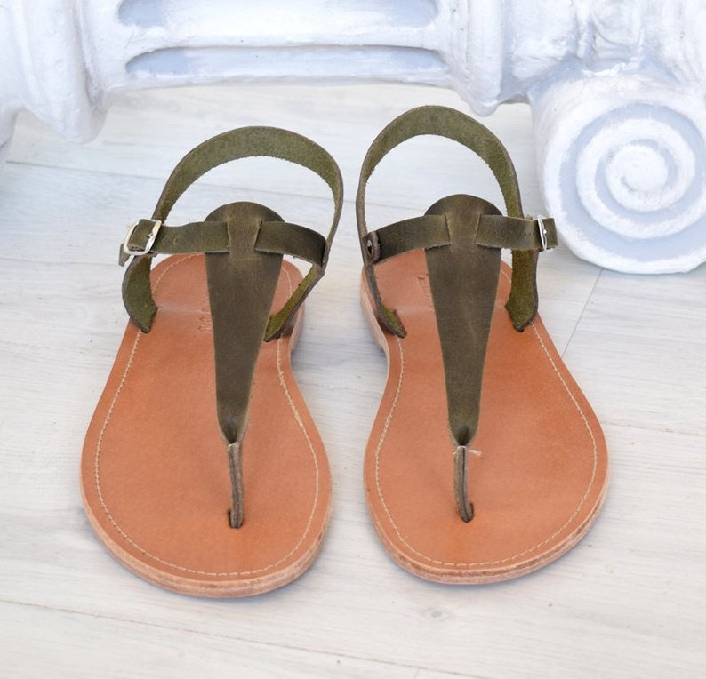 khaki green flat sandals