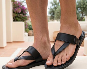 Men’s Greek Leather Sandals – Handmade Minimal Toe Post Thong Slides by Astir Sandals