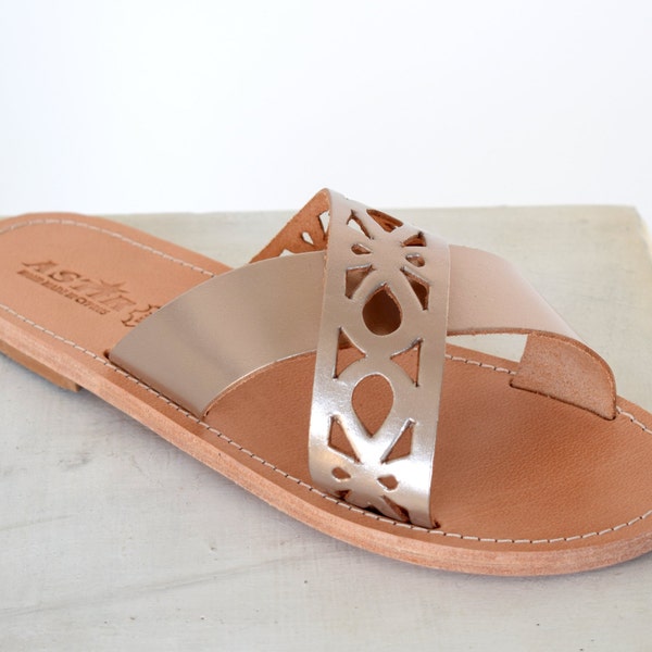 Ancient Greek leather sandals, Greek Women Slide Sandals, Leather Sandals, Women Leather Slide Sandals, Slip on sandals, ORCHIDEA