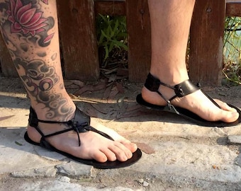 Barefoot Sandals in black, Men Sandals, Handmade Sandals, Black Sandals, Boho Sandals, Summer Sandals, Beach Sandals, Men Barefoot, ANDROS1