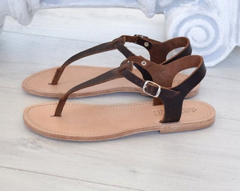 T-bar brown handmade sandals made with high quality Genuine Leather. Handmade sandals, women sandals, all leather, astir sandals, SKOPELOS