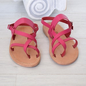 Unisex Handmade Sandals with Genuine Leather in fuchsia color, Leather Sandals, Handmade Sandals, Classic Greek Sandals