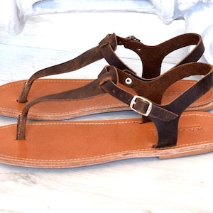 T-bar brown handmade sandals made with high quality Genuine Leather. Handmade sandals, women sandals, all leather, astir sandals, SKOPELOS
