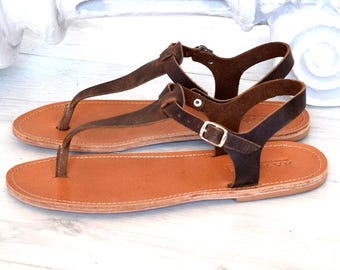 T-bar brown handmade sandals made with high quality Genuine Leather. Handmade sandals, women sandals, all leather, astir sandals, SKOPELOS