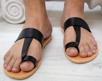 Handmade Ancient Greek Leather Sandals for men | Roman Flip Flop Jesus Sandals | Toe ring by Astir Sandals