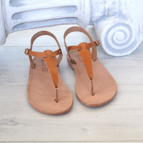 T-bar sandals, Men sandals, Women sandals, Handmade sandals, Genuine Leather, Classic and stylish, All leather, Natural tan sandals,SKOPELOS