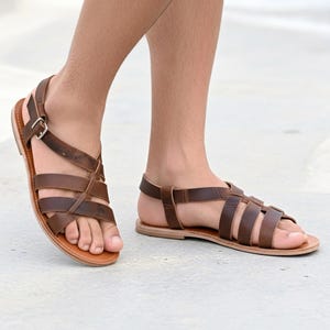 Herensandalen, Spartaanse sandalen, handgemaakte sandalen, herensandalen, hoogwaardige lederen sandalen, bruine sandalen LEROS