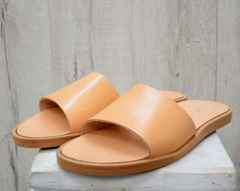 Men’s Greek Leather Slide Sandals – Handmade Summer Flats with Anti-Slip Rubber Sole & Leather Insole by Astir Sandals