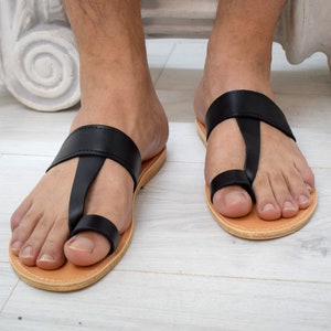 Handmade Ancient Greek Leather Sandals for men | Roman Flip Flop Jesus Sandals | Toe ring by Astir Sandals