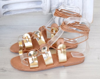 Sandalen, Schnürsandalen, Schnürsenkel, Hochzeitssandalen, Ledersandalen, Handgefertigte Sandalen, gold Ledersandale, Flache Sandalen CHRYSI