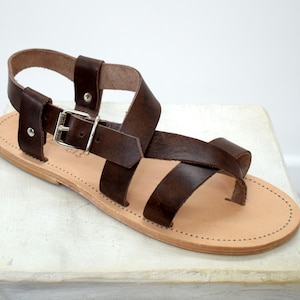 Roman greek gladiator leather sandals, brown men sandals, Spartan sandals, Thongs sandals.