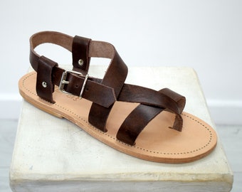 Roman greek gladiator leather sandals, brown men sandals, Spartan sandals, Thongs sandals.