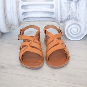 Ancient Greek Leather Sandals in Natural Tan Color, Elegant Gladiator ...