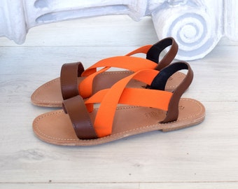 Handcrafted Leather Sandals, orange sandals,  Greek Sandals,  Hippie gladiator sandals, Bohemian leather sandals SAFONIDI