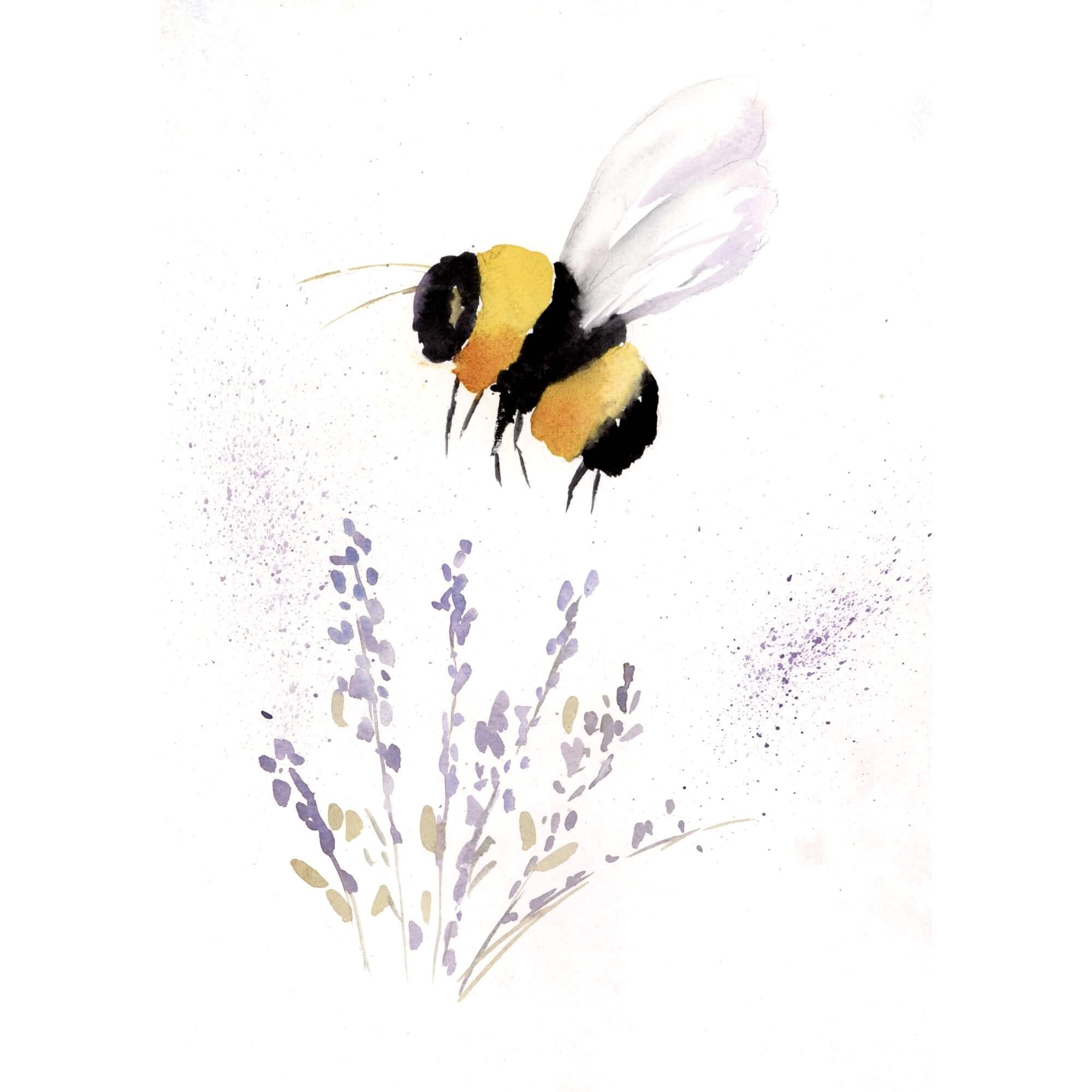 BEE ON LAVENDER Print of Original Watercolour Painting by Etsy