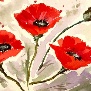 Original Watercolor Painting “Three Poppies” by Diane Antone