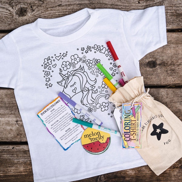 Unicorn Kids Gift Set MARKERS INCLUDED | Coloring Book Shirt & Permanent Fabric Markers | Color Your Own Shirt | For Girls and Boys