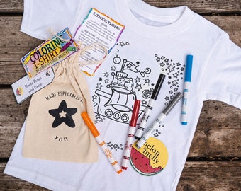 Piratenschiff Geschenkset für Kinder Buch T-Shirt & Permanent Fabric Markers | Färben Sie Ihr eigenes Shirt | Für Mädchen und Jungen