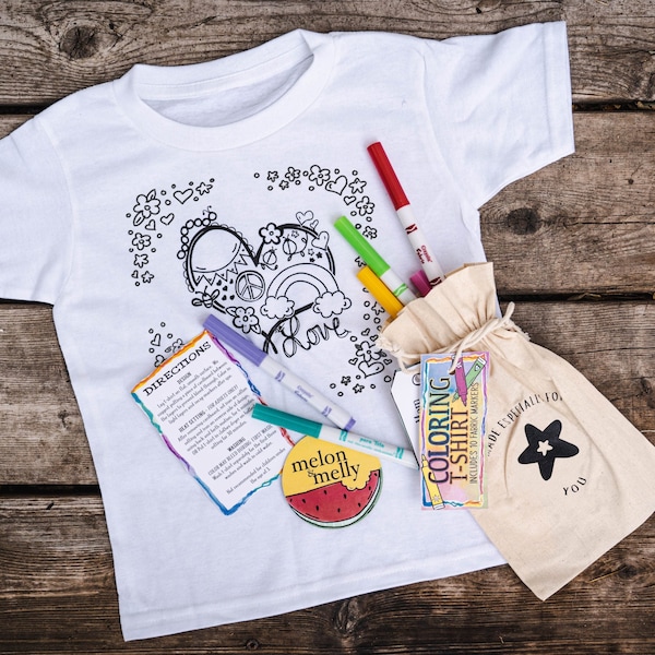 Heart Kids Gift Set MARKERS INCLUDED | Coloring Book Shirt & Permanent Fabric Markers | Color Your Own Shirt | For Girls and Boys