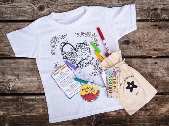 Heart Kids Gift Set MARKERS INCLUDED Coloring Book Shirt & Permanent Fabric Markers  Color Your Own Shirt for Girls and Boys 