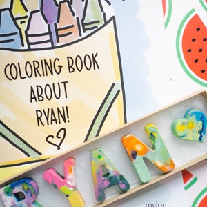 Personalized Kids Coloring Book & Name Crayon Set Custom Coloring Book Children Coloring Book Christmas Gift Birthday Hanukkah image 2