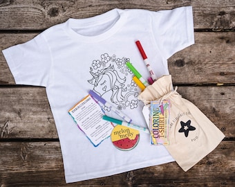 Children's Unisex t shirt Animals & Numbers Colouring T Shirt Fabric pens,