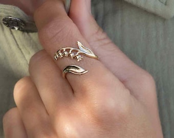 Gold Birth Flower Ring Adjustable Ring Birth Flower Ring Solid Bronze Lily of the Valley