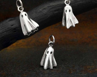 Tiny Ghost Charm Sterling Silver Mini Ghost Pendant 925 Sterling Silver Dainty 3D Ghost Halloween Jewelry