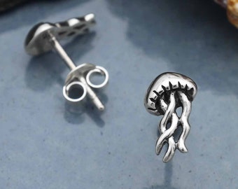 Jellyfish Studs 925 Sterling Silver Jellyfish Stud Earrings or Charm 925 Solid Sterling Silver Jellyfish Jewelry