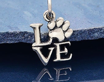 925 Sterling Silver Paw Print Love Charm. 925 Sterling Silver Paw Charm. Paw print Necklace.