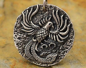 Phoenix Sterling Silver Charm. 925 Sterling Silver Rising Phoenix Pendant 20mm Sterling Silver Phoenix Necklace.
