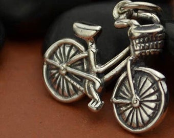 Sterling Silver Bicycle Charm. Bicycle Necklace. 925 Sterling Silver Bike Charm. 3D Bicycle Necklace