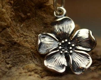 Sterling Silver Cherry Blossom Charm 925 Solid Sterling Silver Cherry Blossom Necklace .925 Sterling Silver Delicate Floral Necklace