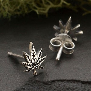 Pot Leaf Studs Sterling Silver 925 Marijuana Leaf Tiny Pot Leaf Earrings