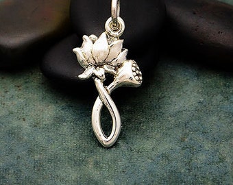 Sterling Silver Lotus Bud Charm. 925 Sterling Silver Detailed Lotus Necklace. Lotus Charm. Realistic Lotus Bud Pendant.