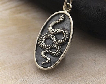 Tiny Oval Snake Charm 925 Sterling Silver Snake Oval Snake Charm