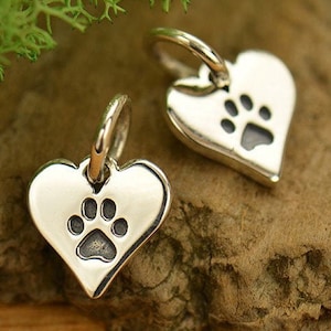 Sterling Silver TINY Paw Charm. 925 Sterling Silver Mini Paw Heart Necklace. Mini Paw Charm or Stud Earrings