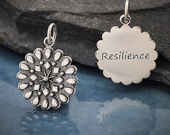 Mandala Charm. 925 Sterling Silver Mandala Pendant. Sterling Silver Mandala Necklace. Affirmation Gift. Resilience Courage Charms