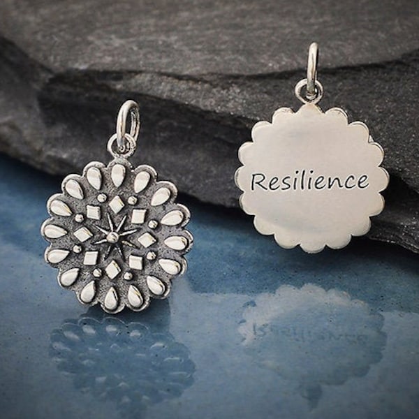 Mandala Charm. 925 Sterling Silver Mandala Pendant. Sterling Silver Mandala Necklace. Affirmation Gift. Resilience Courage Charms