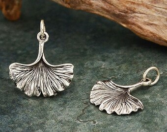 Sterling Silver Ginkgo Charm. 925 Sterling Silver Ginkgo Leaf Charm. Ginkgo Biloba Charm. Gingko Tree Leaf Necklace.