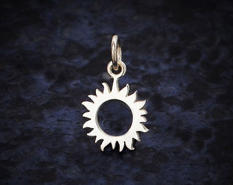 Sterling Silver Tiny Eclipse Charm. 925 Sterling Silver Mini Sun Charm. Solar Eclipse Charm. Tiny Sun Necklace.