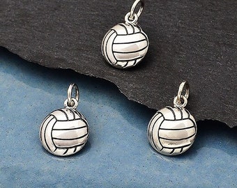 Sterling Silver Volleyball Charm .925 Sterling Silver Volley Ball Charm. Tiny Volleyball Necklace 10mm Round Charm