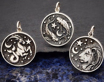 Sterling Silver Astrology Charm. Taurus Charm. Zodiac Charm. Solid 925 Sterling Silver Zodiac Pendant. Taurus Pendant Necklace.