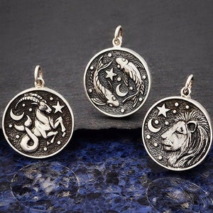 Sterling Silver Astrology Charm. Leo Charm. Zodiac Charms. Solid 925 Sterling Silver Pendants. Capricorn Pendant Necklace.