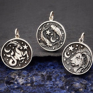 Sterling Silver Astrology Charm. Leo Charm. Zodiac Charms. Solid 925 Sterling Silver Pendants. Capricorn Pendant Necklace.