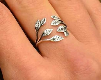 Adjustable Sterling Silver Leaf Ring. 925 Sterling Silver Tree Branch Ring. Nature Lover Gift.