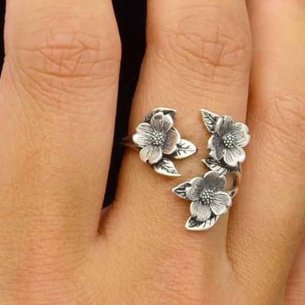 Sterling Silver Dogwood Flower Adjustable Ring or Charm 925 Sterling Silver Flower Stud Earrings Charm Necklace or Ring