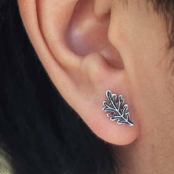 Tiny Oak Leaf Stud Earrings or Charm 925 Sterling Silver Oak Leaf Mini Charms Oak Tree Charm Necklace Autumn Charm Leaves Post Studs