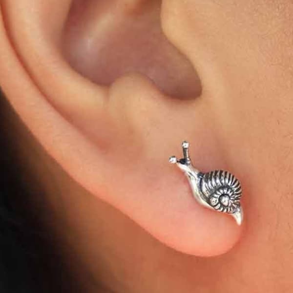 Tiny Snail Earrings 925 Sterling Silver. Teeny Tiny Snail Pendant Solid Sterling Silver Charms Snail Stud Earrings